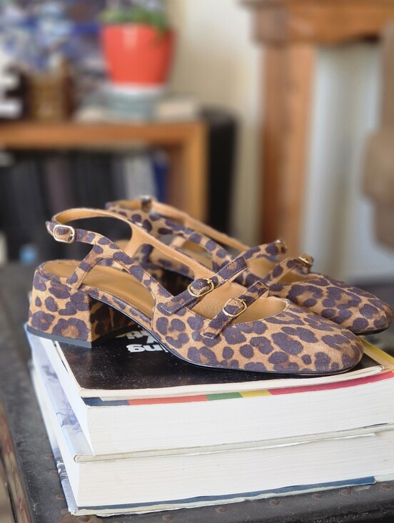 Sezane Shoes - Sezane Paula Babies Leopard Suede Slingback Block Heel Mary Janes NWOT